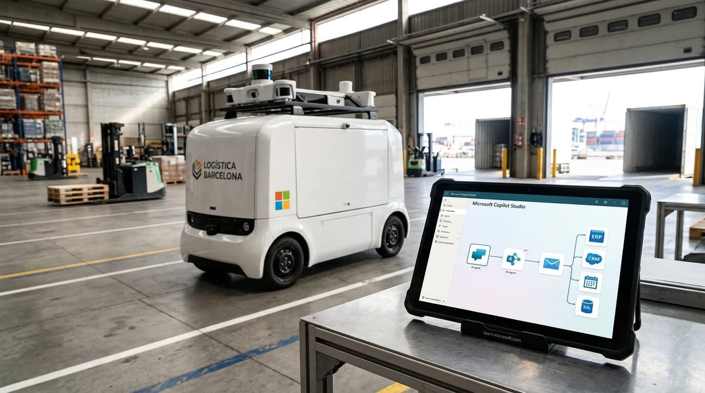 Interfície gràfica de Microsoft Copilot Studio mostrant un flux de treball d'automatització amb components d'IA