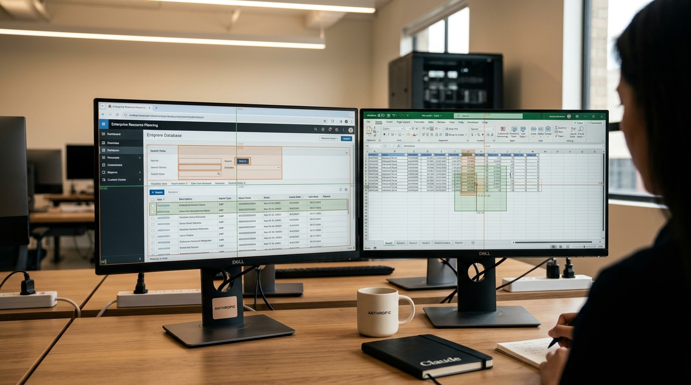 Autonomous artificial intelligence agent operating enterprise software interfaces across multiple desktop monitors