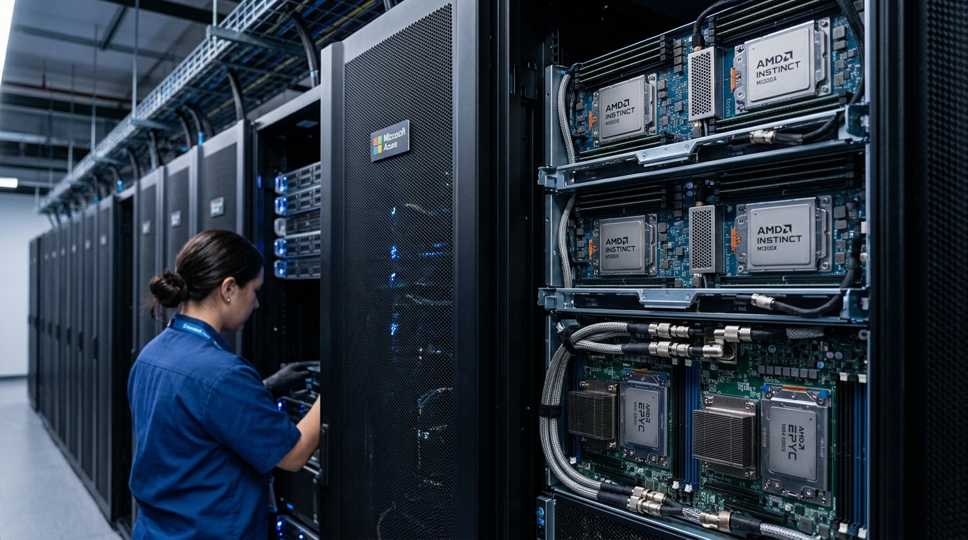 AMD Instinct MI455X GPUs integrated into a server rack, symbolizing advanced AI infrastructure expansion.