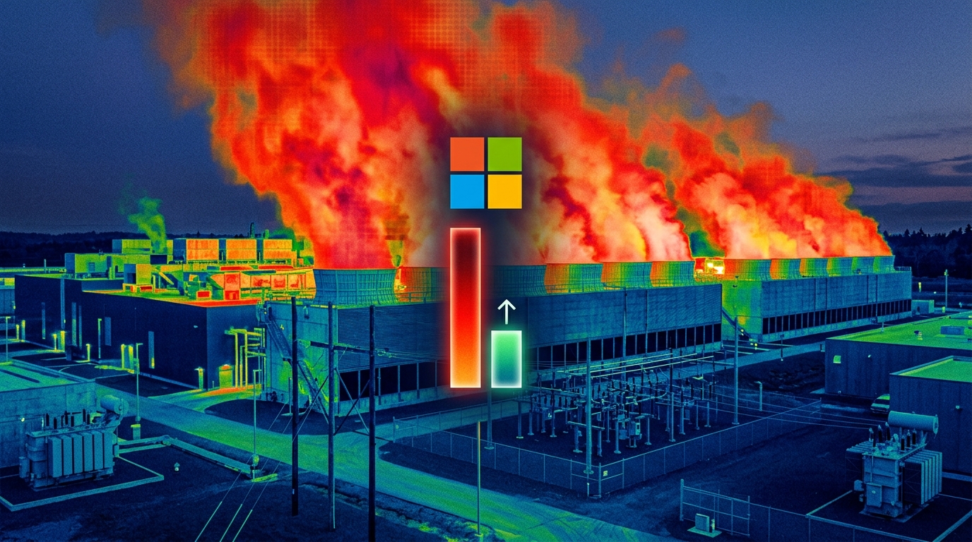 Vista aérea de un gran centro de datos con elementos de energía verde como paneles solares, representando infraestructura sostenible en medio de la expansión.