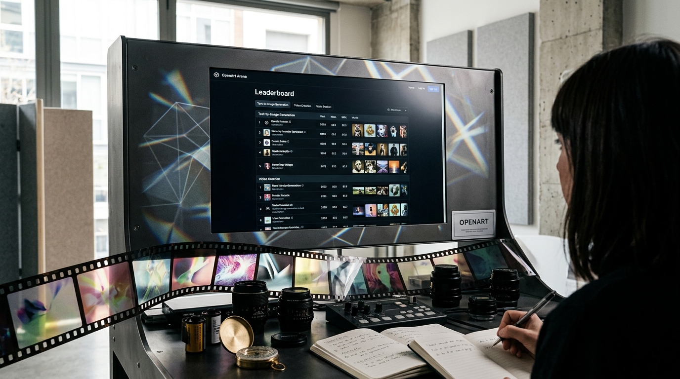 OpenArt Arena interface showing AI model rankings for creative tasks
